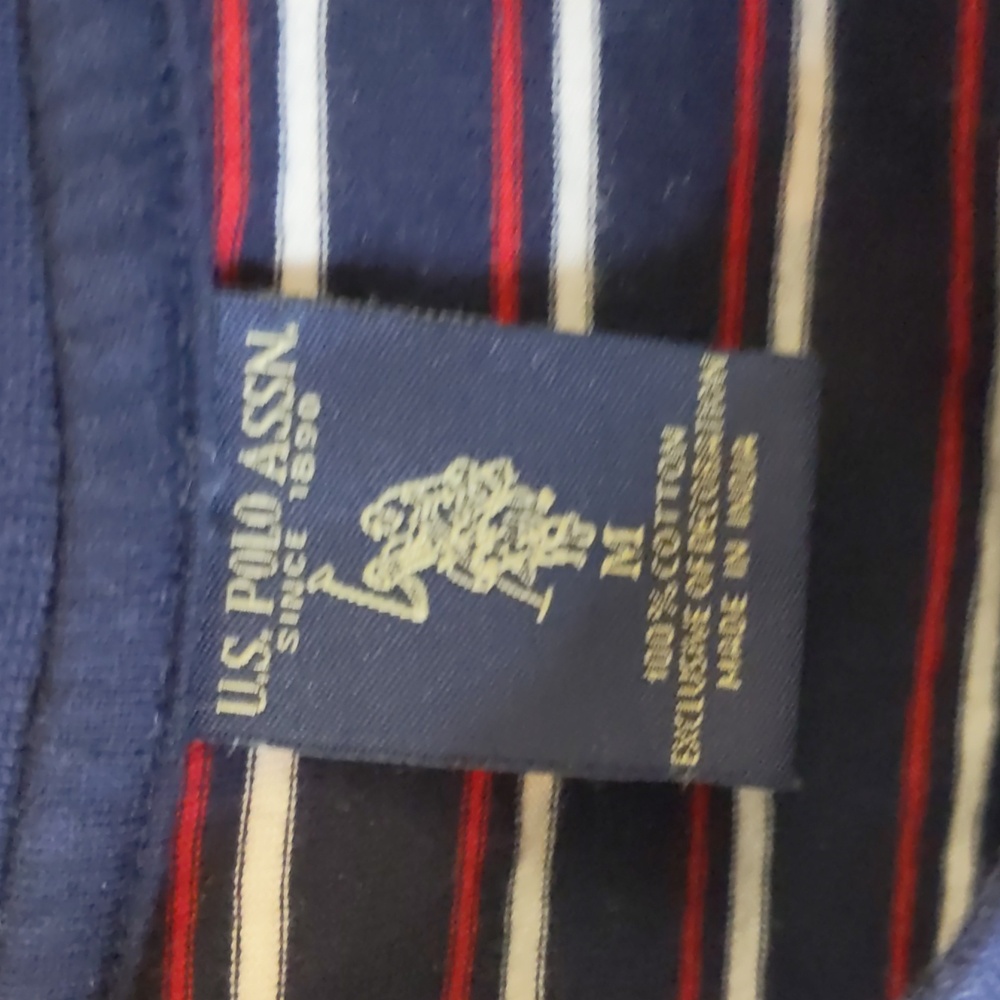 Us Polo Association Navy Striped Men's Shirt Nautical Coastal Cotton M - Picture 2 of 4